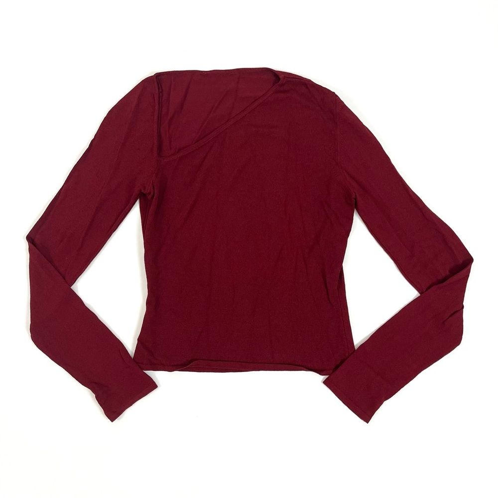 Asymmetrical Neckline Maroon Long Sleeve Top